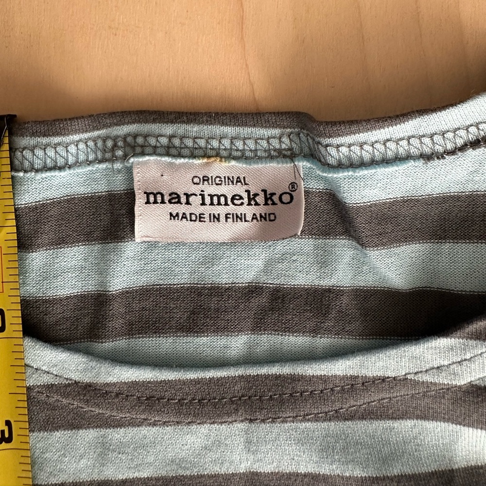 Marimekko dress. Blue grey stripe. L. Like new